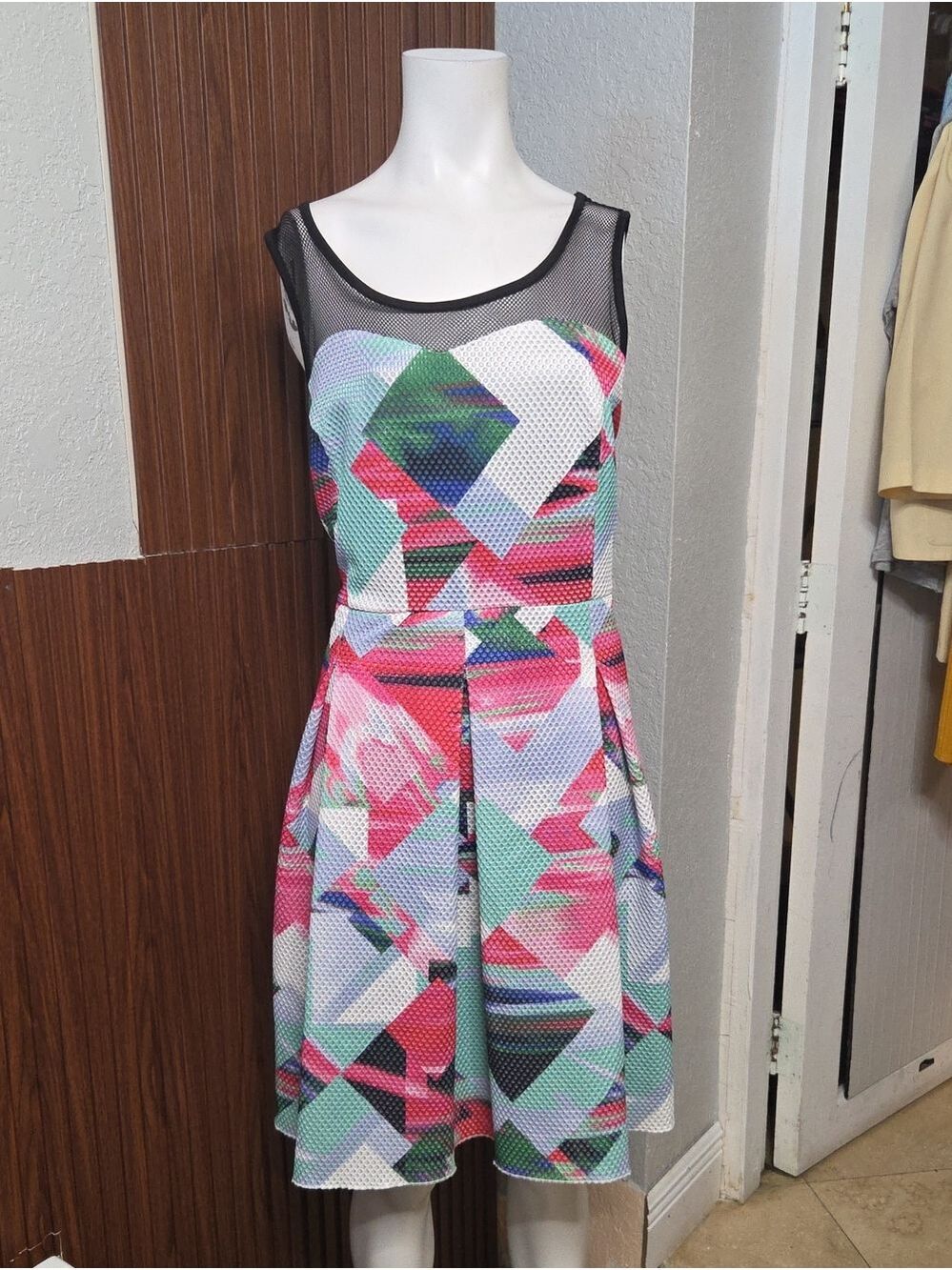 Harper Sleeveless Geometric Print Fit-and-Flare Dress in Multicolor Sz 20